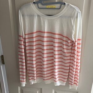 Striped Crew Neck Sweater - White and Pink